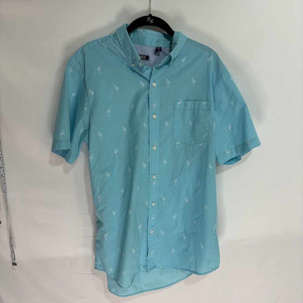 izod button down shirt Blue With Flamingos Men’s Size Large Short Sleeve